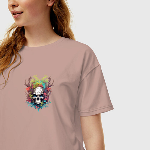 Женская футболка оверсайз Лесной Дух с Черепом и Рогами / Пыльно-розовый – фото 3