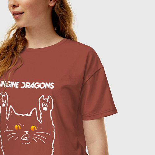 Женская футболка оверсайз Imagine Dragons rock cat / Кирпичный – фото 3