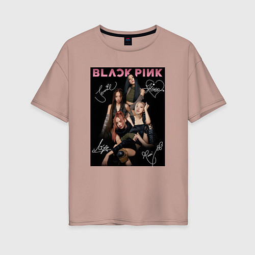 Женская футболка оверсайз Blackpink автограф / Пыльно-розовый – фото 1