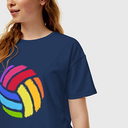 Футболка оверсайз женская Rainbow volleyball, цвет: тёмно-синий — фото 2