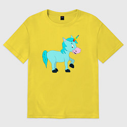 Футболка оверсайз женская Голубой счастливый единорог, цвет: желтый