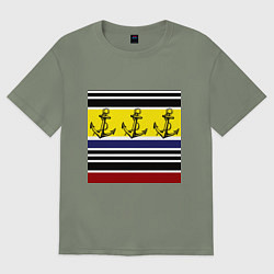 Футболка оверсайз женская Якоря на полосатом фоне, цвет: авокадо