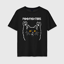Футболка оверсайз женская Foo Fighters rock cat, цвет: черный