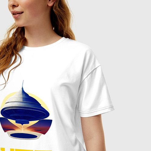 Женская футболка оверсайз Летающая тарелка НЛО / Белый – фото 3
