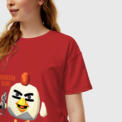 Женская футболка оверсайз Chicken Gun злой / Красный – фото 3