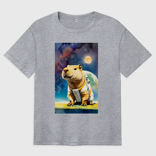 Женская футболка оверсайз Capybara brave astronaut - neural network / Меланж – фото 1