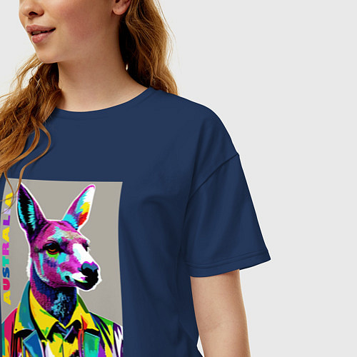 Женская футболка оверсайз Kangaroo - Australia - pop art / Тёмно-синий – фото 3