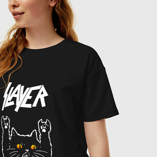 Женская футболка оверсайз Slayer rock cat / Черный – фото 3