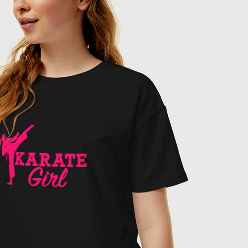 Женская футболка оверсайз Girl karate / Черный – фото 3