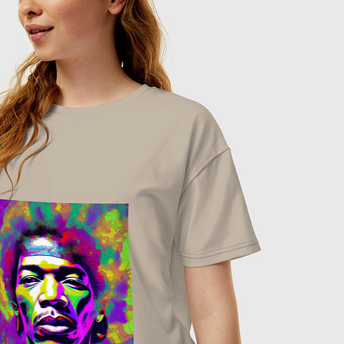 Женская футболка оверсайз Jimi Hendrix in color Glitch Art / Миндальный – фото 3