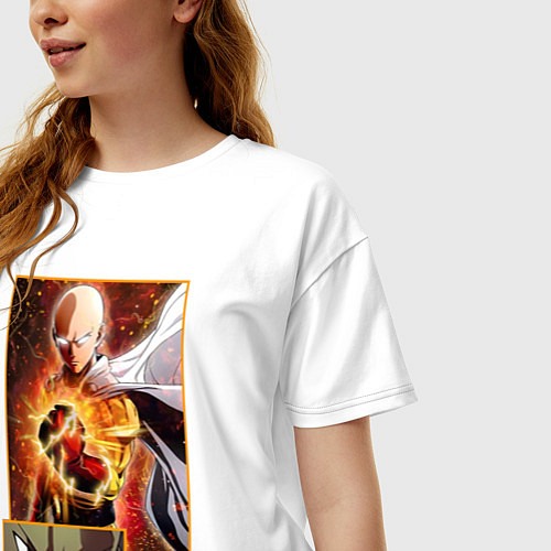 Женская футболка оверсайз Сайтама сконцентрирован / Белый – фото 3