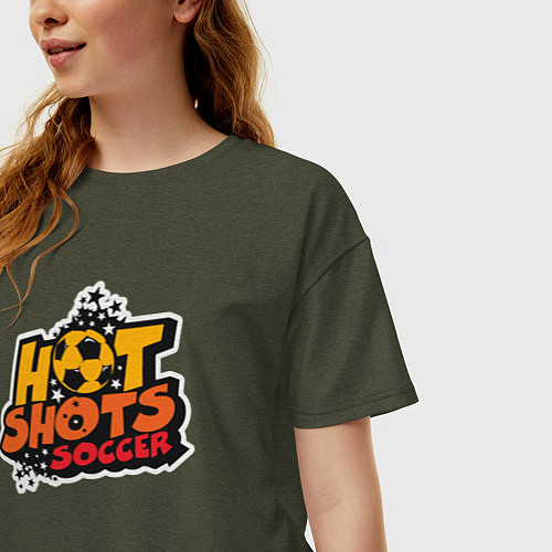 Женская футболка оверсайз Hot shots soccer / Меланж-хаки – фото 3