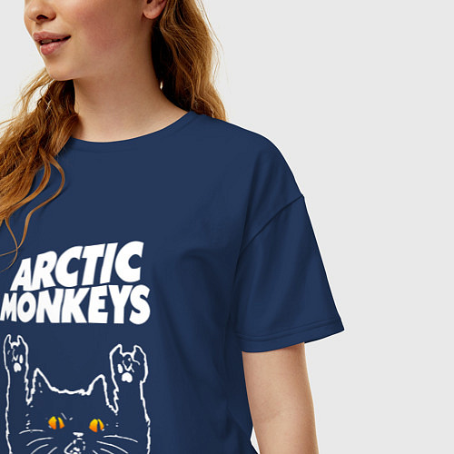 Женская футболка оверсайз Arctic Monkeys rock cat / Тёмно-синий – фото 3