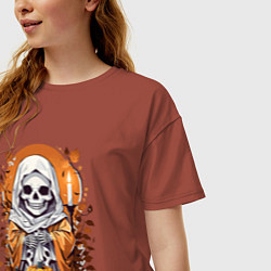 Футболка оверсайз женская Череп скелет хэллоуин, цвет: кирпичный — фото 2