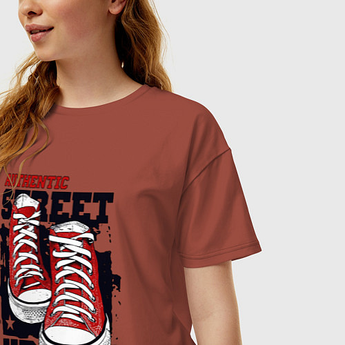 Женская футболка оверсайз Authentic sneakers / Кирпичный – фото 3