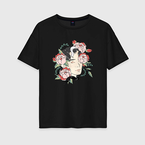 Женская футболка оверсайз Сехун и змея / Черный – фото 1