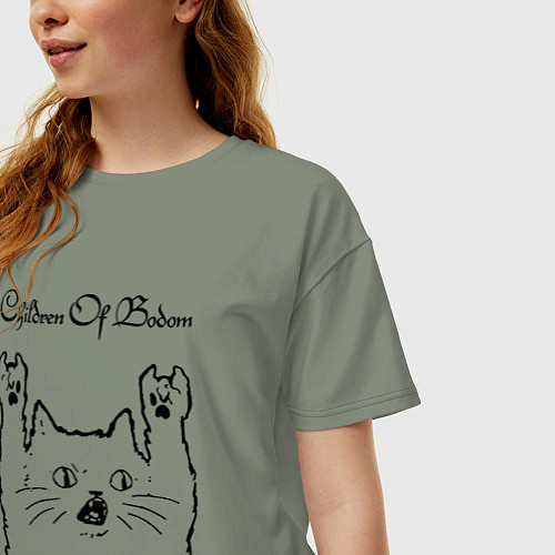 Женская футболка оверсайз Children of Bodom - rock cat / Авокадо – фото 3