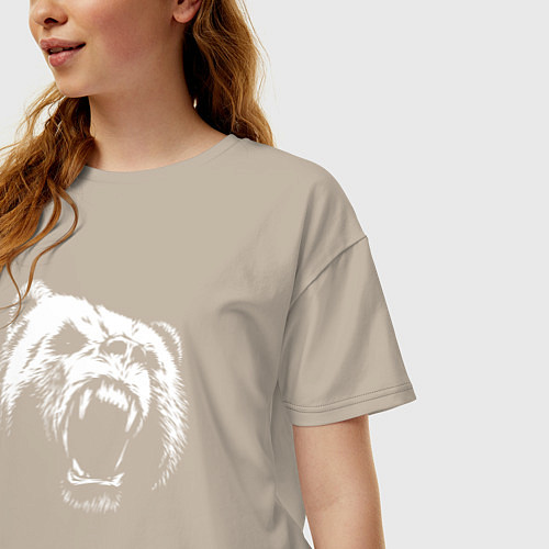 Женская футболка оверсайз Медведь рычит / Миндальный – фото 3