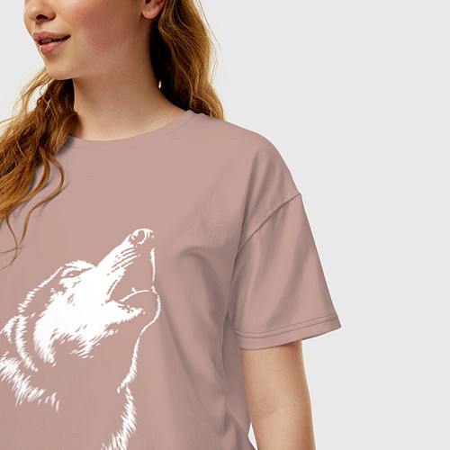 Женская футболка оверсайз Волк воет / Пыльно-розовый – фото 3