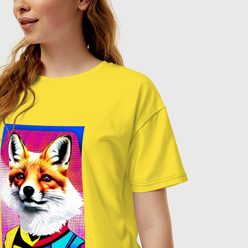 Женская футболка оверсайз Fox - pop art - fashionista / Желтый – фото 3