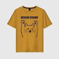 Футболка оверсайз женская Breaking Benjamin - rock cat, цвет: горчичный