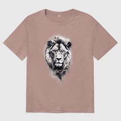 Футболка оверсайз женская Голова льва рисунок карандашом, цвет: пыльно-розовый