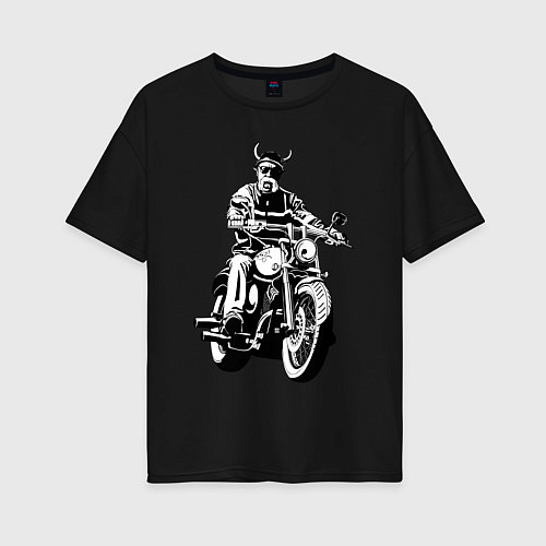 Женская футболка оверсайз Biker horns / Черный – фото 1