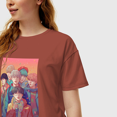 Женская футболка оверсайз BTS art anime / Кирпичный – фото 3