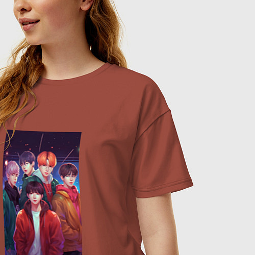 Женская футболка оверсайз Kpop BTS art style / Кирпичный – фото 3
