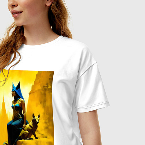 Женская футболка оверсайз Бог Анубис в женском обличии - нейросеть / Белый – фото 3
