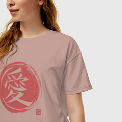 Футболка оверсайз женская Любовь японский иероглиф, цвет: пыльно-розовый — фото 2