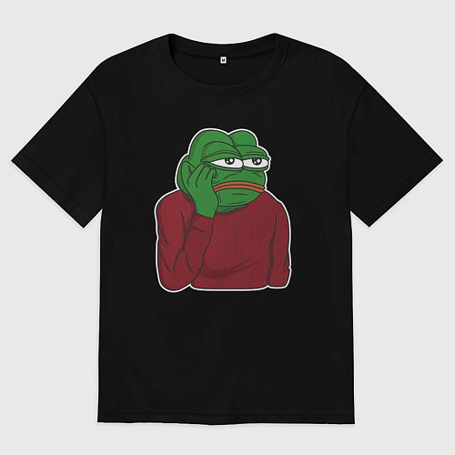 Женская футболка оверсайз Лягушонок Пепе вымотался / Черный – фото 1