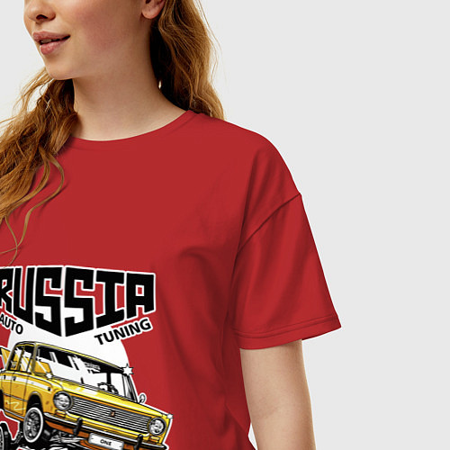 Женская футболка оверсайз Russia tuning car / Красный – фото 3
