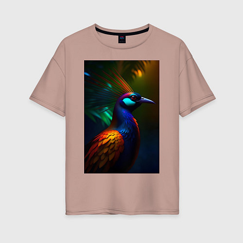 Женская футболка оверсайз Райская птичка - нейросеть / Пыльно-розовый – фото 1