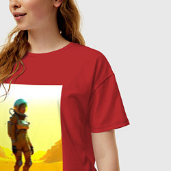 Футболка оверсайз женская Девушка-астронавт в пустыне - нейросеть, цвет: красный — фото 2