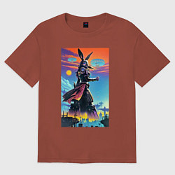 Футболка оверсайз женская Зайчиха титан - киберпанк - нейросеть, цвет: кирпичный