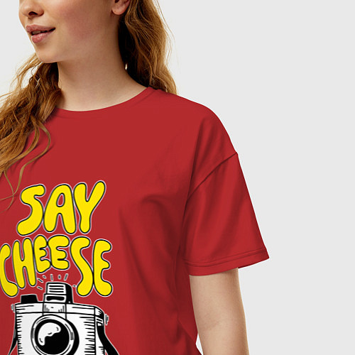 Женская футболка оверсайз Cheese photo camera / Красный – фото 3