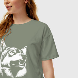 Футболка оверсайз женская Голова волка Wolf head, цвет: авокадо — фото 2