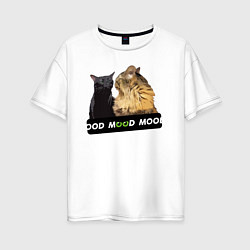 Футболка оверсайз женская Черный и рыжий кот - Mood, цвет: белый