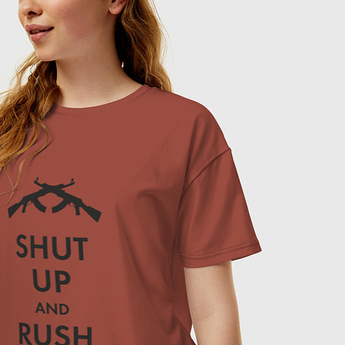 Женская футболка оверсайз Shut up and rush b / Кирпичный – фото 3