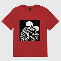 Футболка оверсайз женская Kissing skeletons, цвет: красный