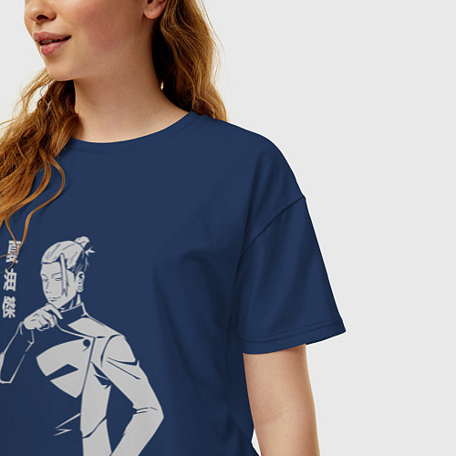 Женская футболка оверсайз Гето Сугуру студент / Тёмно-синий – фото 3