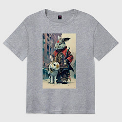 Футболка оверсайз женская Заяц-охотник со своим другом - нейросеть, цвет: меланж