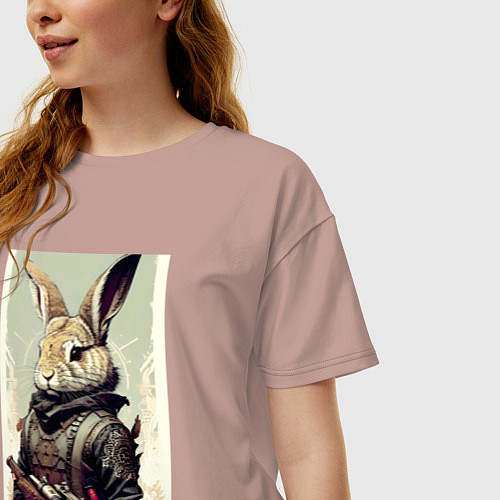 Женская футболка оверсайз Заяц-боец - нейросеть / Пыльно-розовый – фото 3