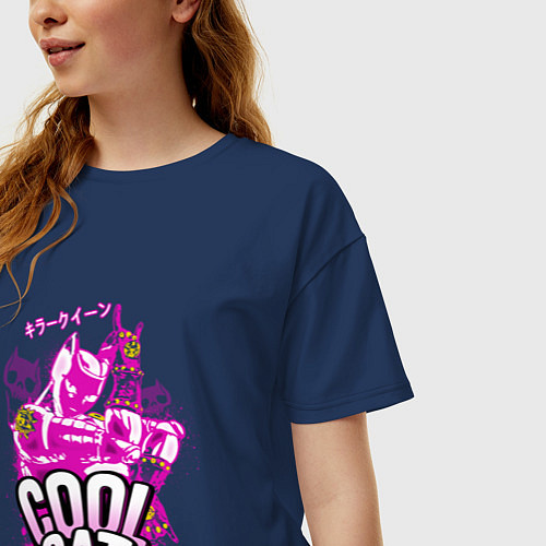 Женская футболка оверсайз Cool cat- Killer queen- Jo jo / Тёмно-синий – фото 3