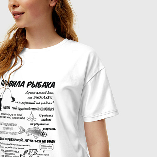 Женская футболка оверсайз Памятка рыбаку / Белый – фото 3