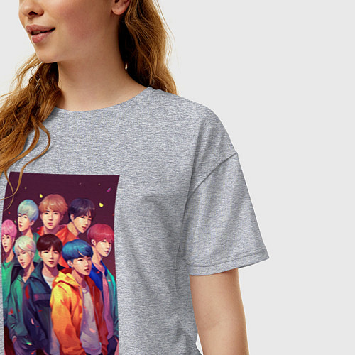 Женская футболка оверсайз BTS anime style / Меланж – фото 3