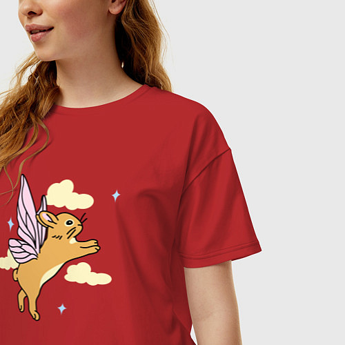 Женская футболка оверсайз Кролик с крыльями / Красный – фото 3