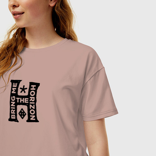 Женская футболка оверсайз Bring Me The Horizon emblem / Пыльно-розовый – фото 3