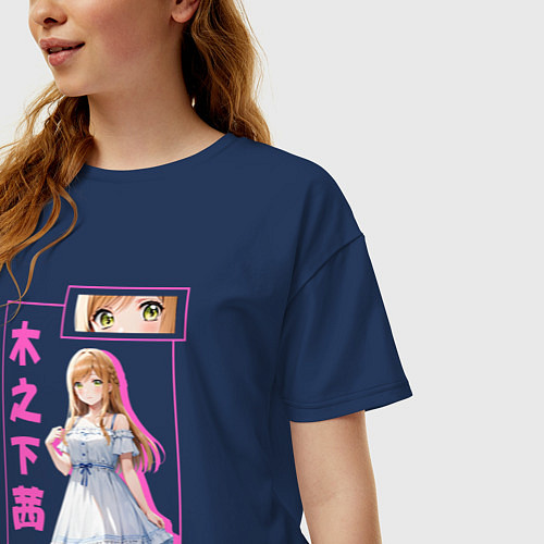 Женская футболка оверсайз Аканэ Киносита / Тёмно-синий – фото 3